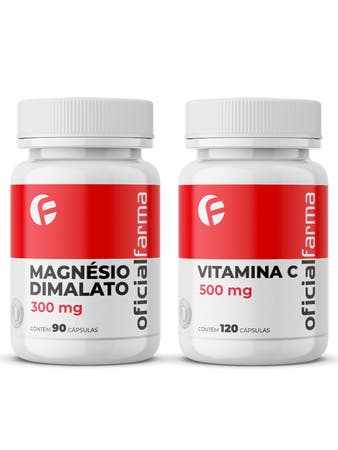 Magnésio Dimalato 300mg 90 Cápsulas + Vitamina C 500mg 120 Cápsulas