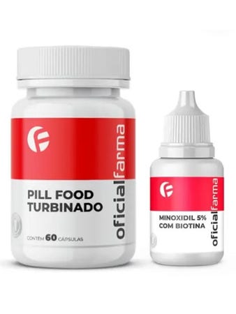 MinoxidilL  5% Com Biotina 100Ml + Pill Food Turbinado 60 Cápsulas