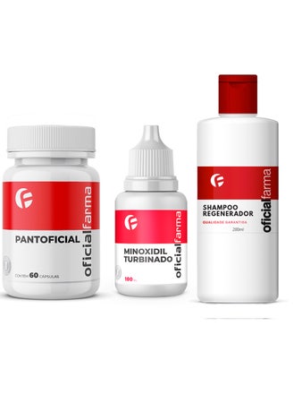 Pantoficial 60 Cáps + MinoxidilL Turbinado 100ml + Shampoo Regenerador 200ml